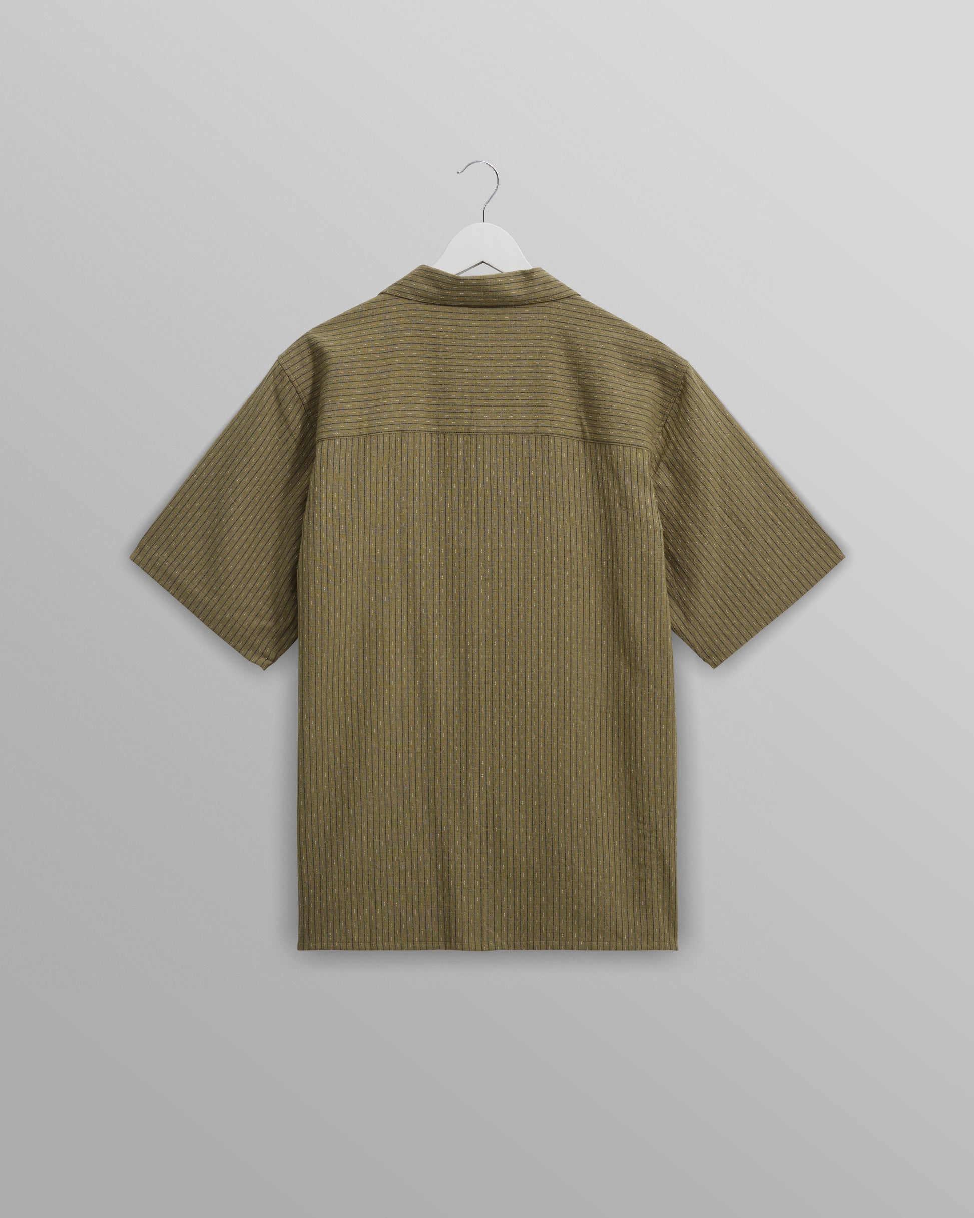 wax london men's Didcot - Khaki Slub Stripe Short-Sleeve Shirt