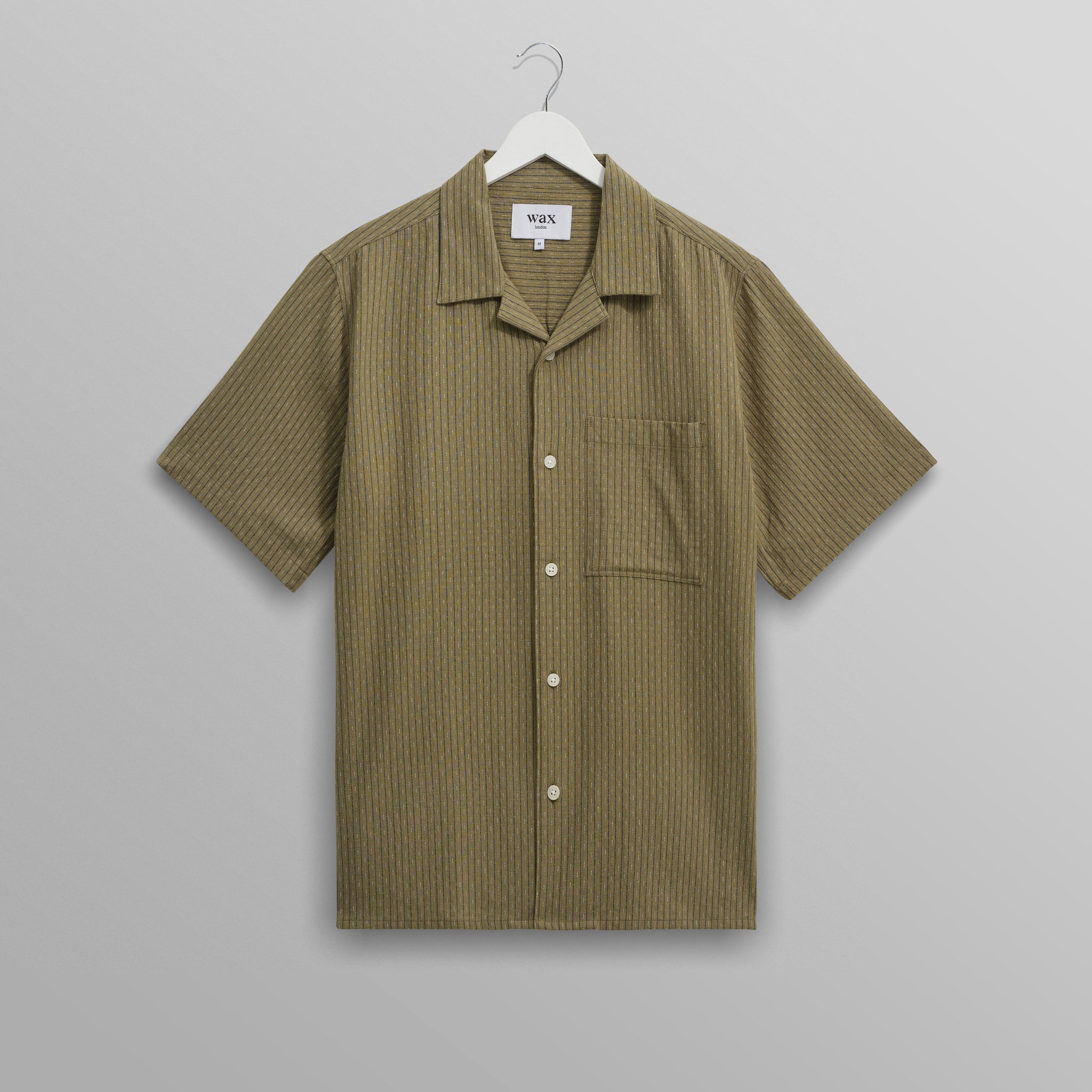 wax london men's Didcot - Khaki Slub Stripe Short-Sleeve Shirt