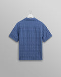 wax london men's Didcot - Mid-Blue Seersucker Cotton Short-Sleeve Shirt