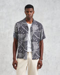 wax london men's Didcot - Navy And Ecru Abstract Print Short-Sleeve Shirt