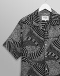 wax london men's Didcot - Navy And Ecru Abstract Print Short-Sleeve Shirt