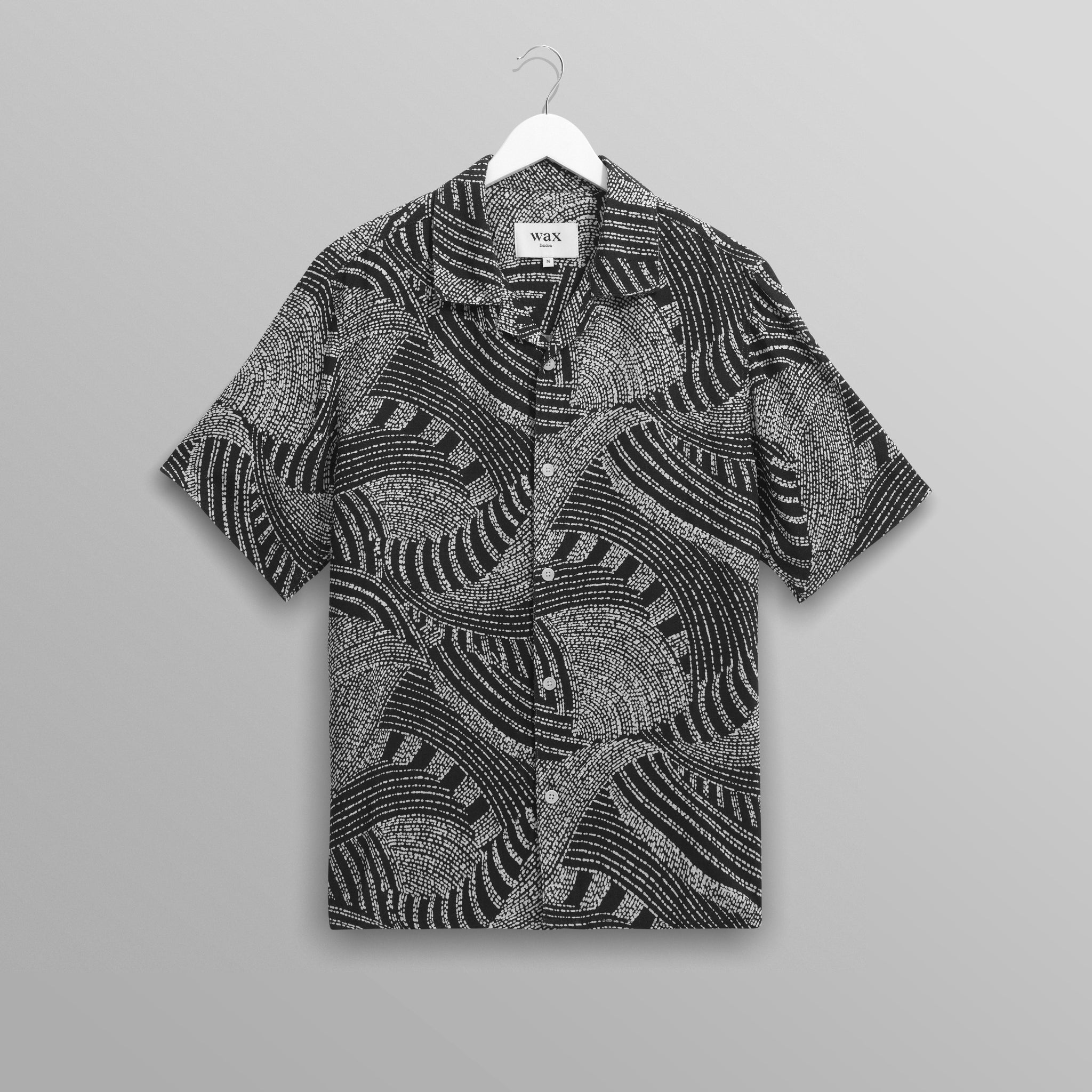 wax london men's Didcot - Navy And Ecru Abstract Print Short-Sleeve Shirt