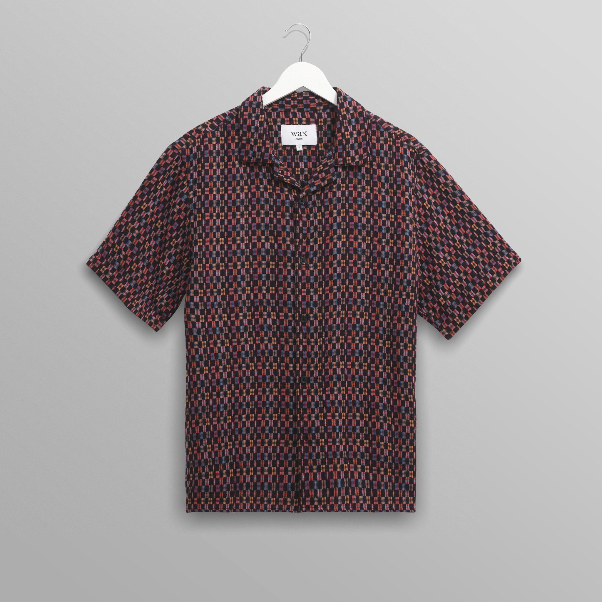 wax london men's Didcot - Navy And Multicolour Geometric Short-Sleeve Shirt