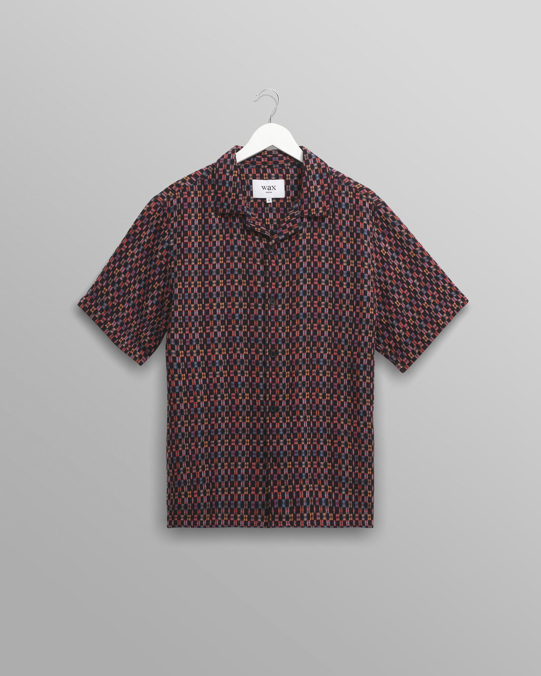 wax london men's Didcot - Navy And Multicolour Geometric Short-Sleeve Shirt