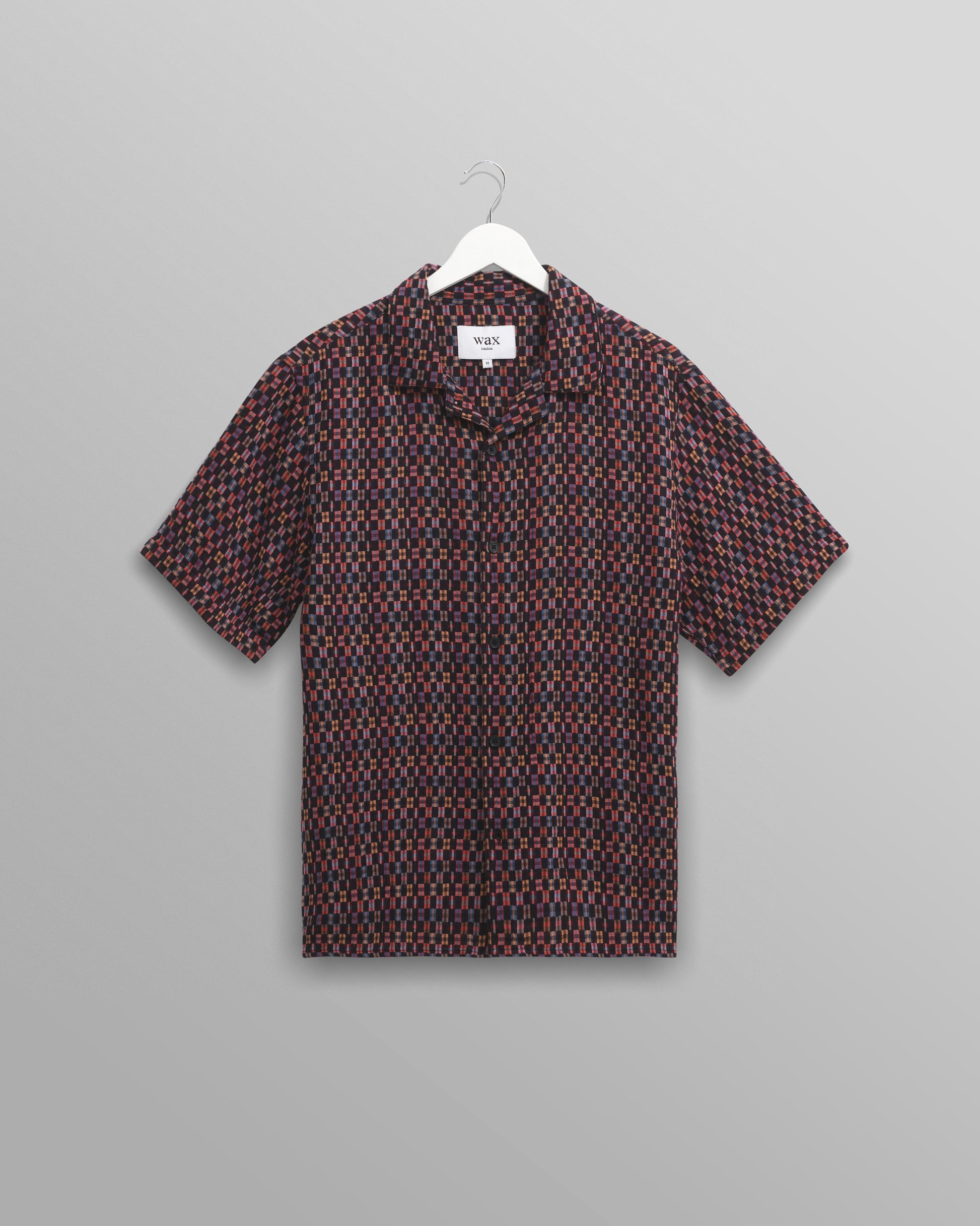 wax london men's Didcot - Navy And Multicolour Geometric Short-Sleeve Shirt