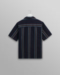 wax london men's Didcot - Navy And Multicolour Stripe Dobby Cotton Short-Sleeve Shirt