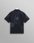 wax london men's Didcot - Navy Bold Floral Embroidered Short-Sleeve Shirt