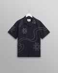 wax london men's Didcot - Navy Bold Floral Embroidered Short-Sleeve Shirt