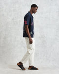 wax london men's Didcot - Navy Doodle Appliqué Short-Sleeve Shirt