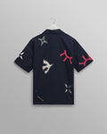 wax london men's Didcot - Navy Doodle Appliqué Short-Sleeve Shirt