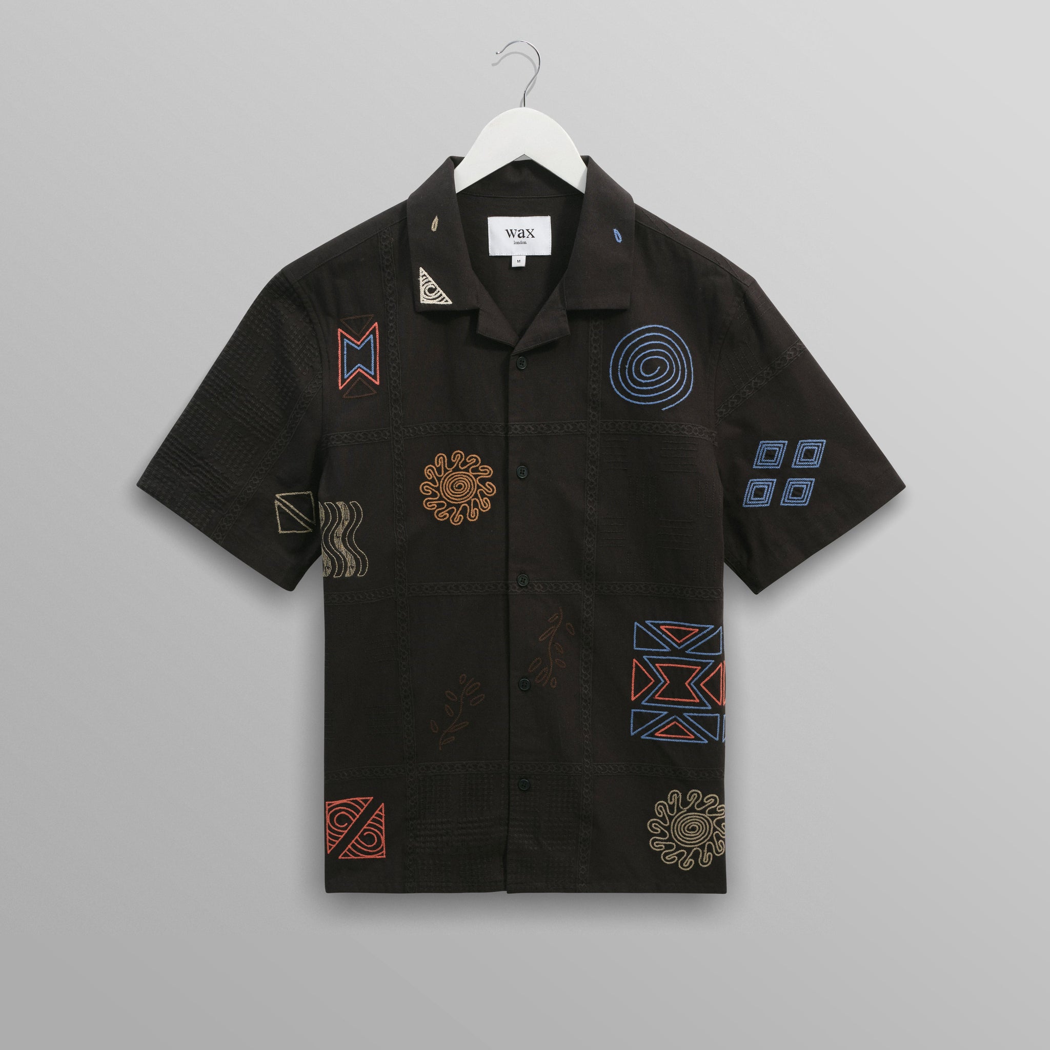 wax london men's Didcot - Navy Doodle Embroidered Short-Sleeve Shirt
