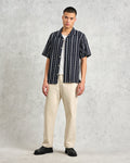 wax london men's Didcot - Navy Fleck Stripe Short-Sleeve Shirt
