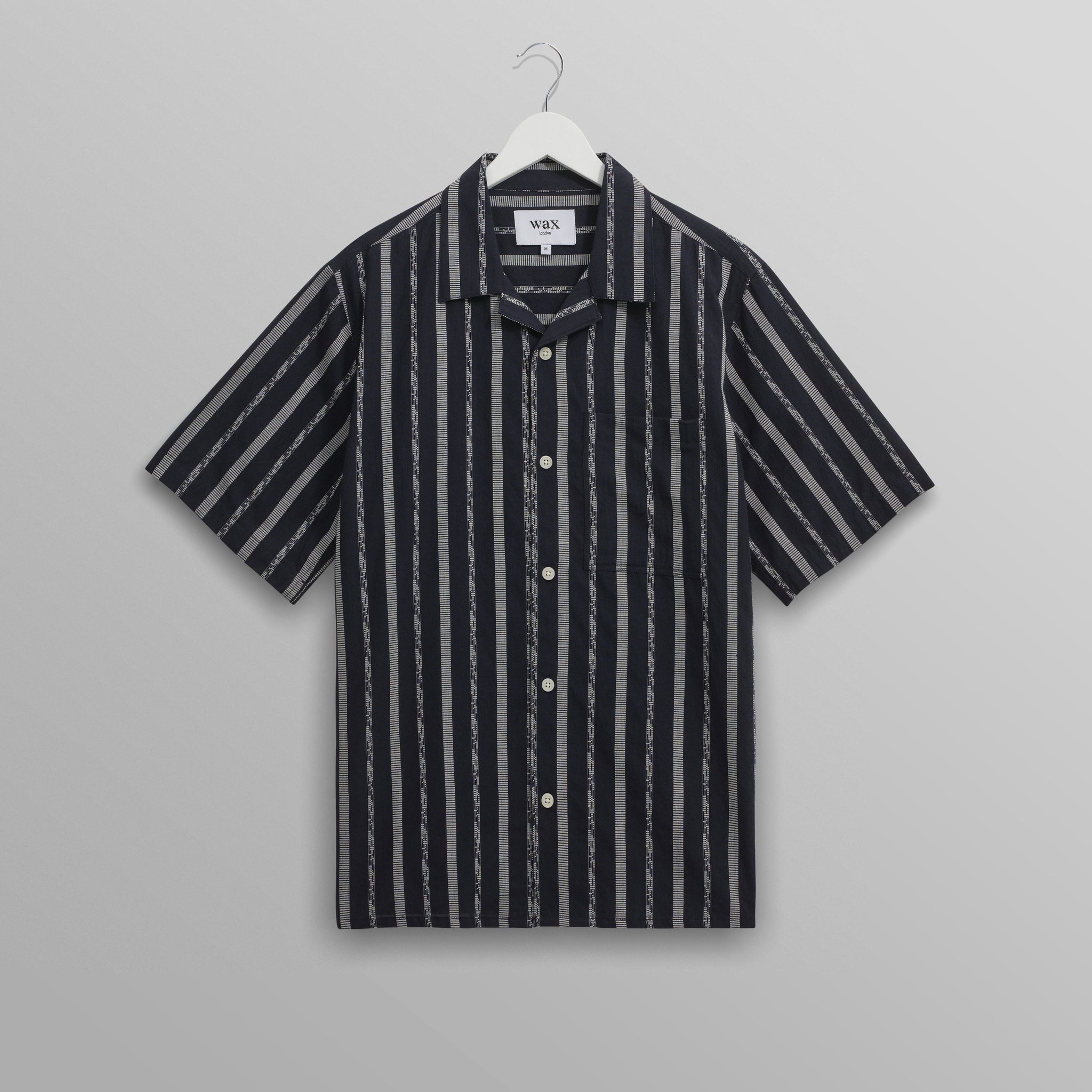wax london men's Didcot - Navy Fleck Stripe Short-Sleeve Shirt
