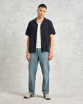 wax london men's Didcot - Navy Open Weave Cotton Short-Sleeve Shirt