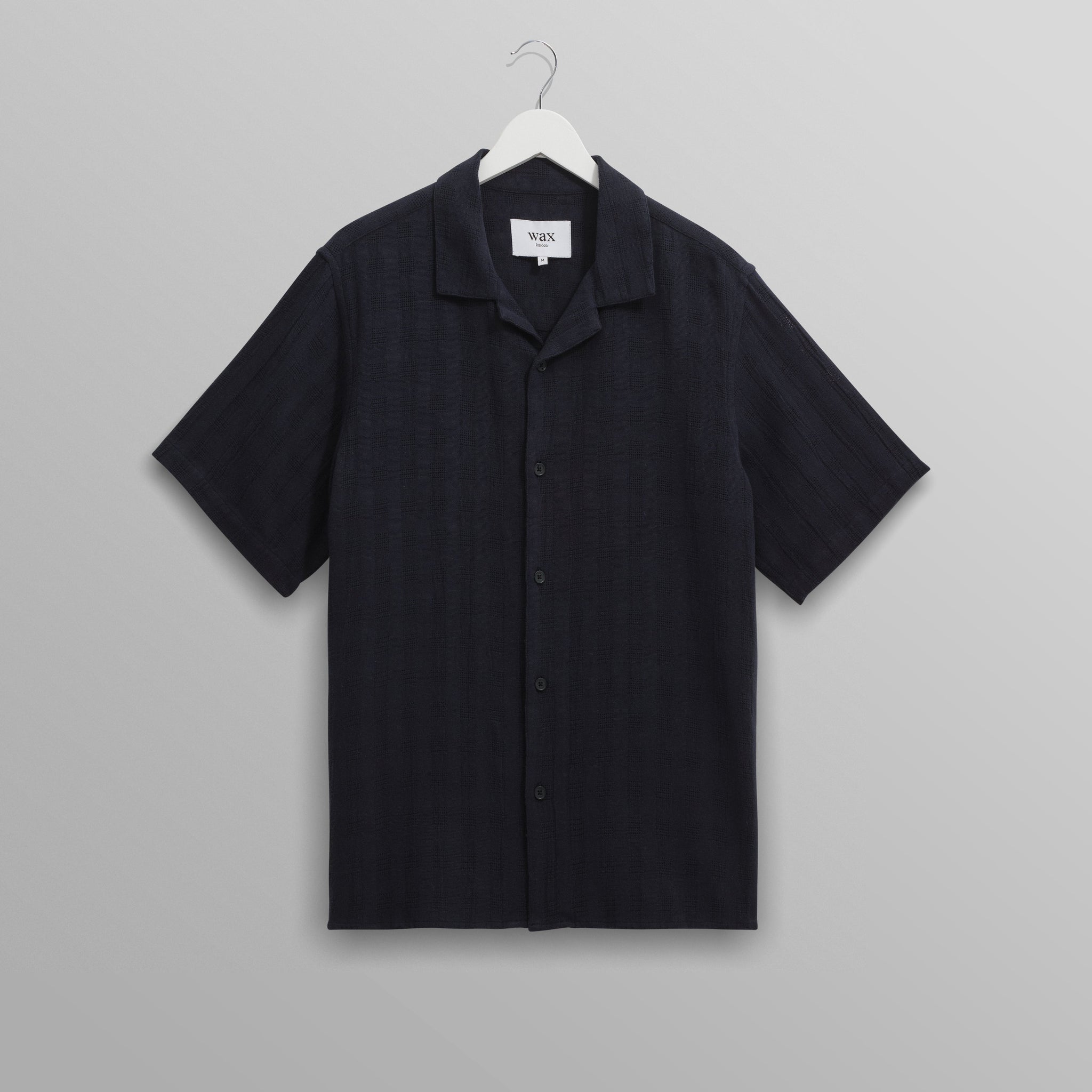 wax london men's Didcot - Navy Open Weave Cotton Short-Sleeve Shirt