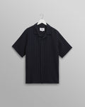 wax london men's Didcot - Navy Open Weave Cotton Short-Sleeve Shirt