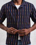 wax london men's Didcot - Navy Stripe Short-Sleeve Shirt