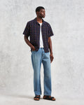 wax london men's Didcot - Navy Stripe Short-Sleeve Shirt