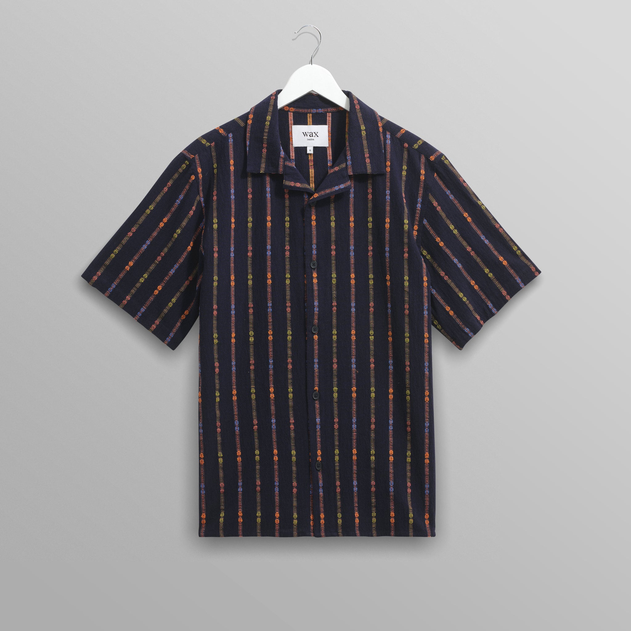 wax london men's Didcot - Navy Stripe Short-Sleeve Shirt