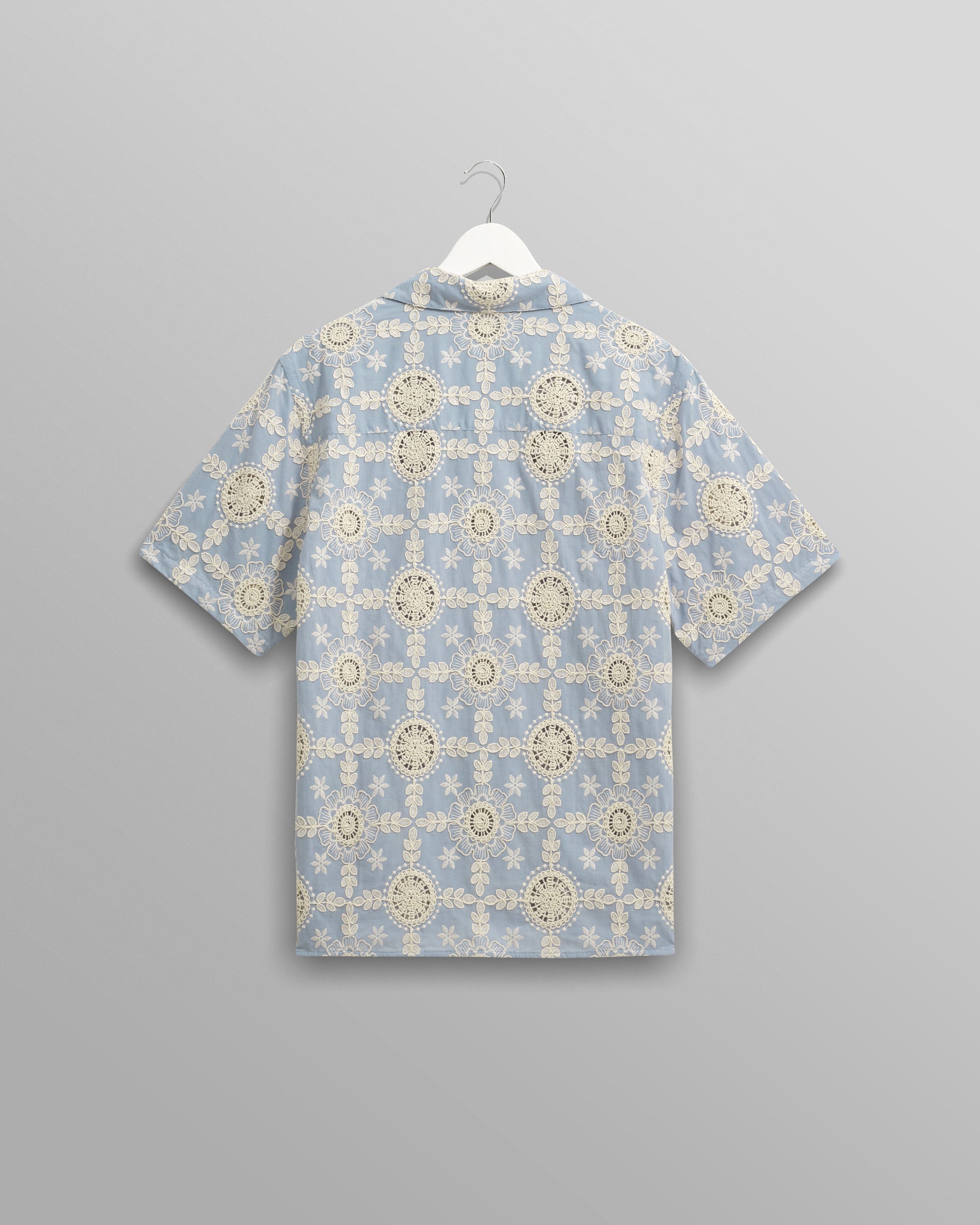 wax london men's Didcot - Pale Blue Intricate Lace Short-Sleeve Shirt