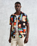 wax london men's Didcot - Black And Multicolour Pablo Short-Sleeve Shirt