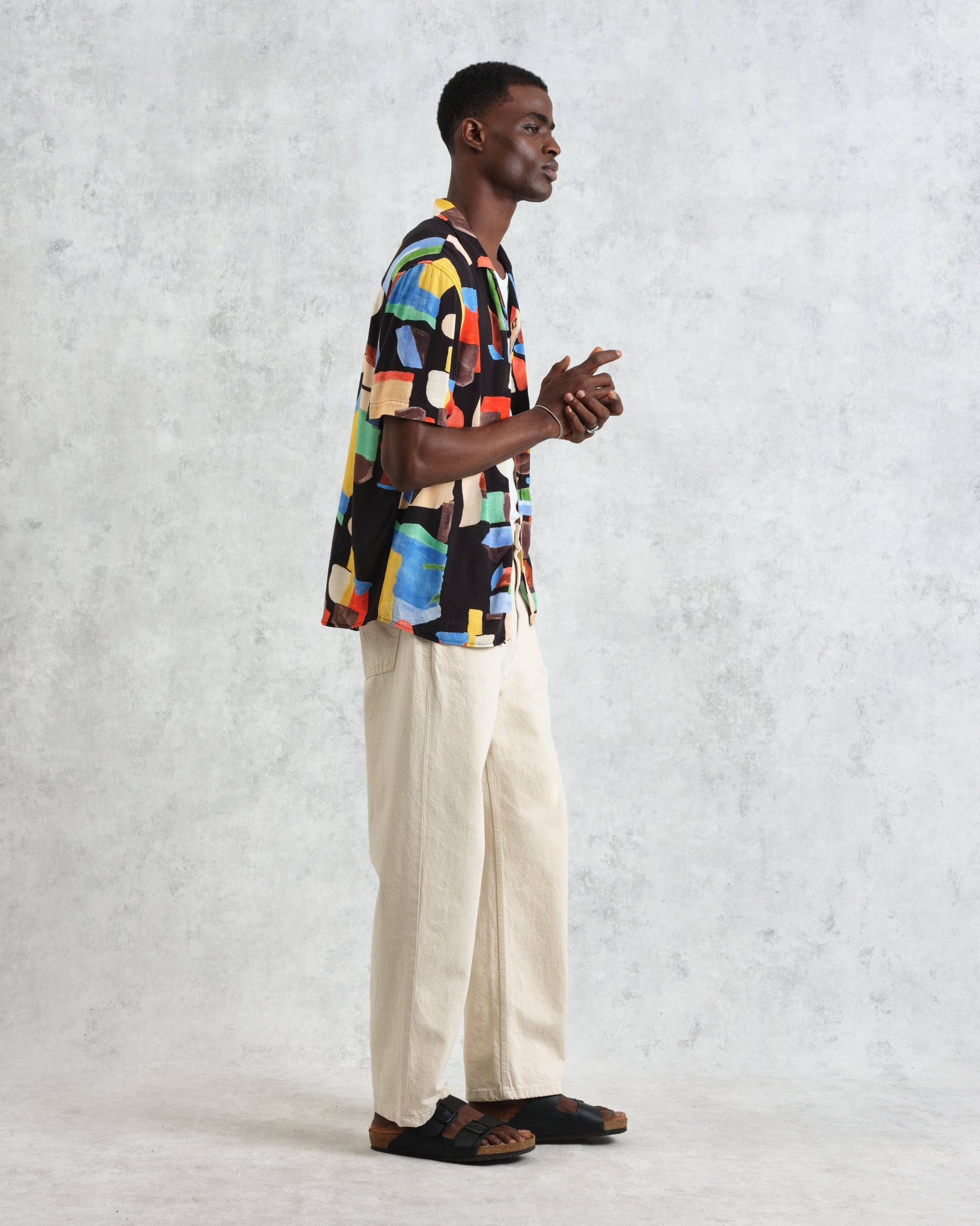 wax london men's Didcot - Black And Multicolour Pablo Short-Sleeve Shirt
