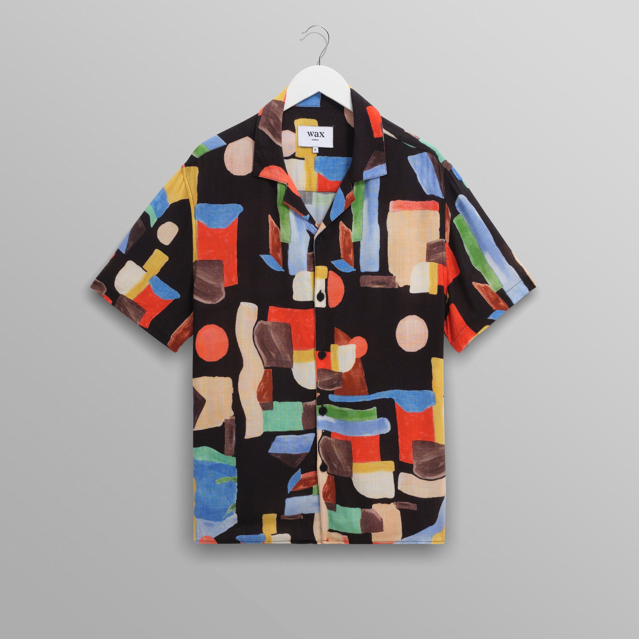 wax london men's Didcot - Black And Multicolour Pablo Short-Sleeve Shirt