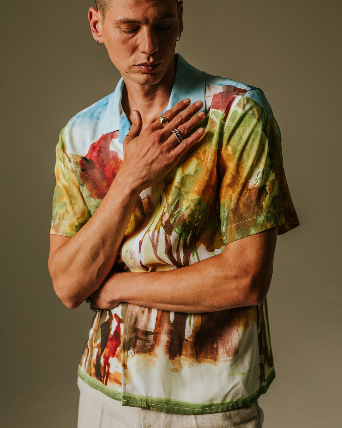 wax london men's Didcot - Watercolour Abstract Painting Short-Sleeve Shirt