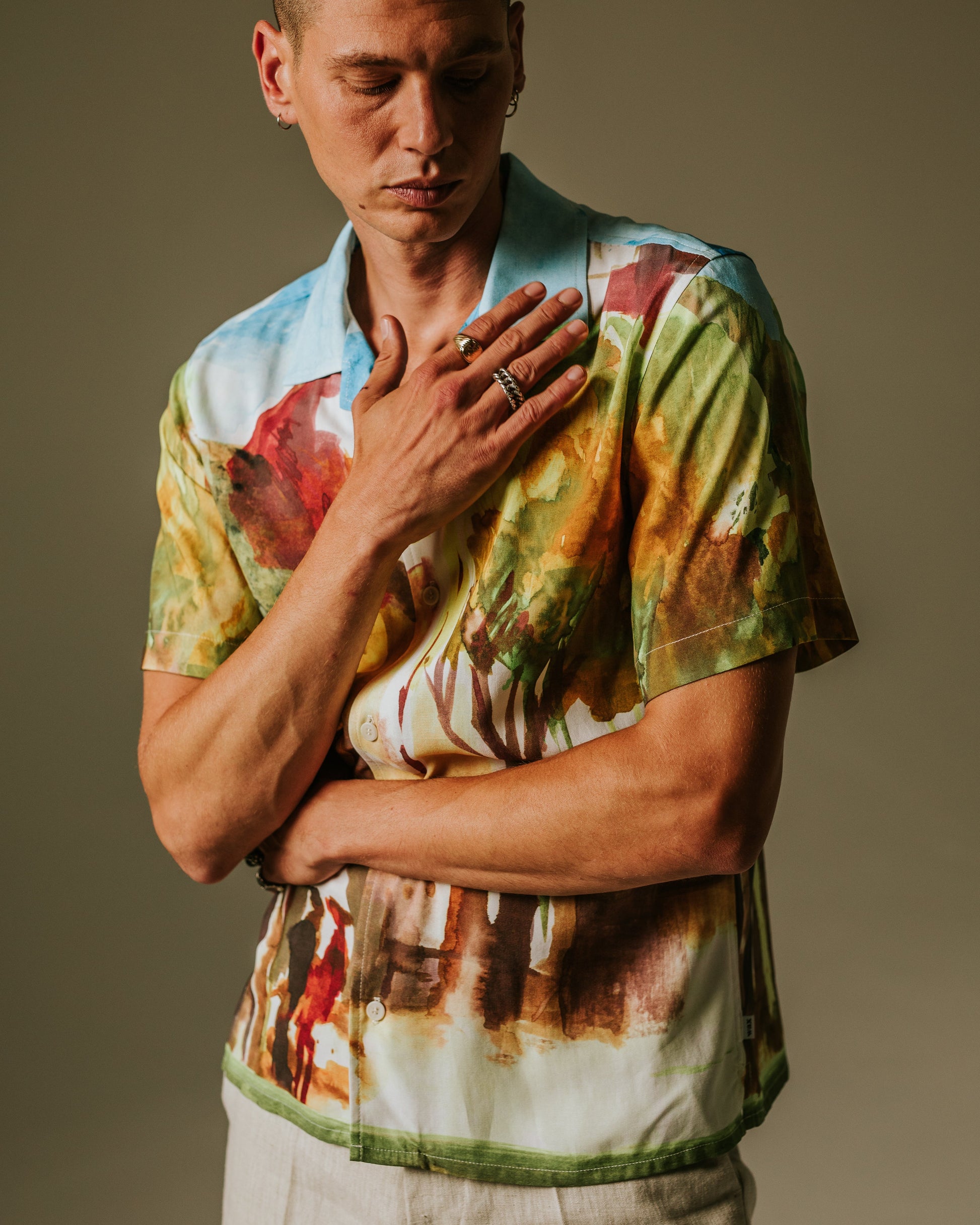 wax london men's Didcot - Watercolour Abstract Painting Short-Sleeve Shirt
