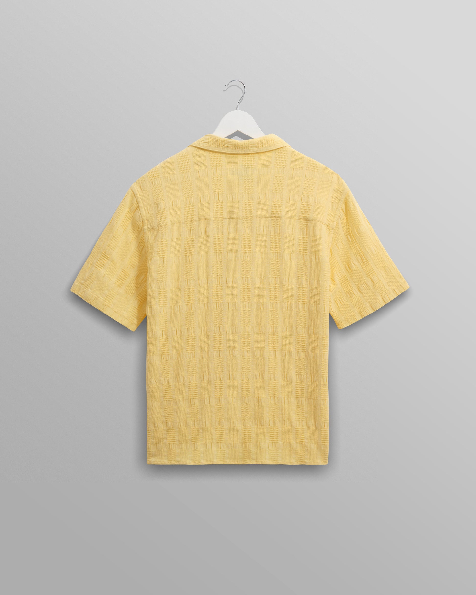 wax london men's Didcot - Yellow Waffle Seersucker Cotton Short-Sleeve Shirt