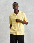 wax london men's Didcot - Yellow Waffle Seersucker Cotton Short-Sleeve Shirt
