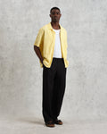 wax london men's Didcot - Yellow Waffle Seersucker Cotton Short-Sleeve Shirt