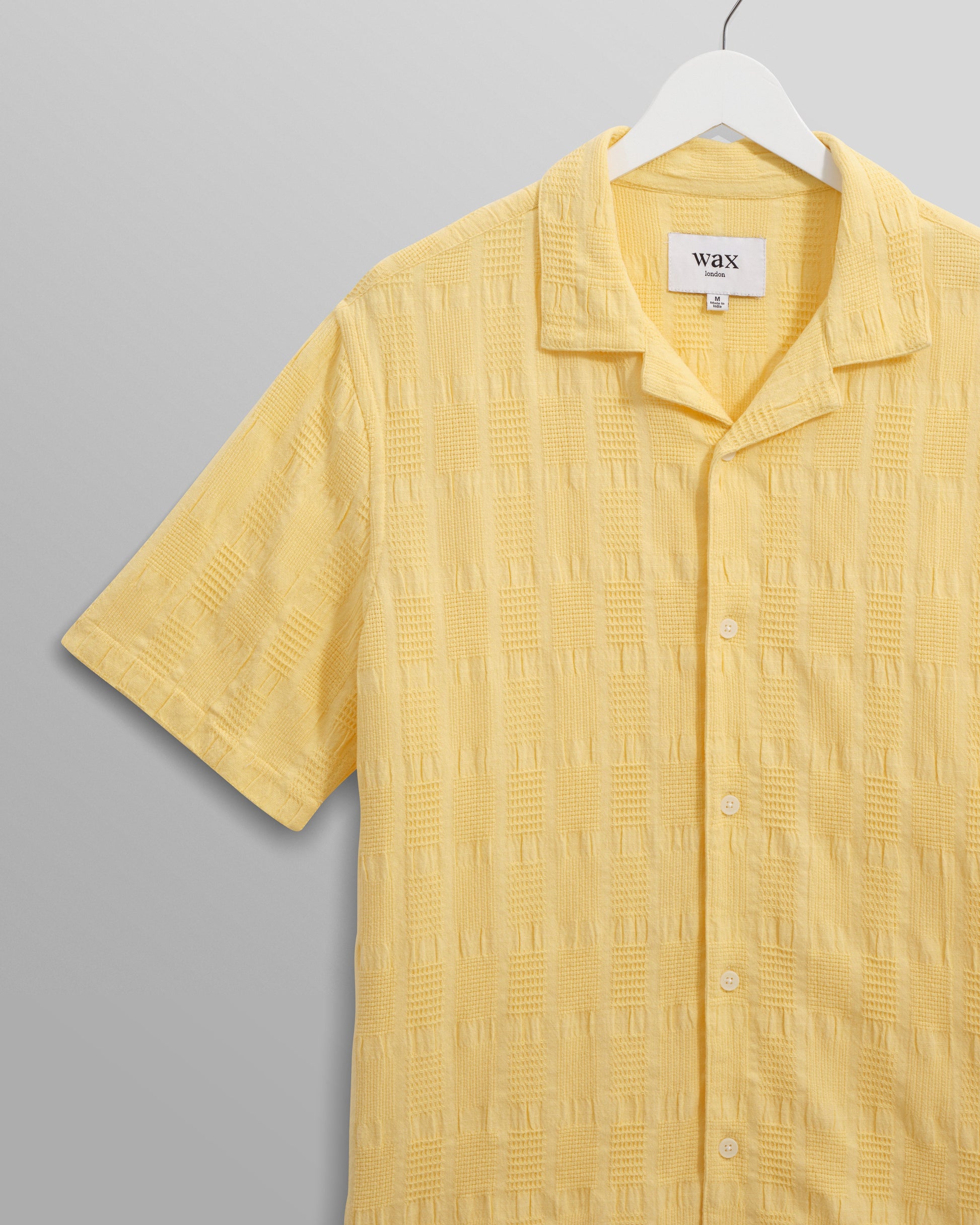 wax london men's Didcot - Yellow Waffle Seersucker Cotton Short-Sleeve Shirt