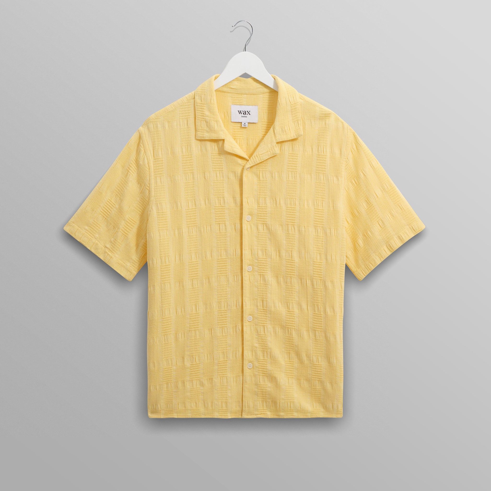 wax london men's Didcot - Yellow Waffle Seersucker Cotton Short-Sleeve Shirt