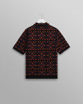 wax london men's Dorset - Black And Multicolour Crochet Knitted Polo Shirt