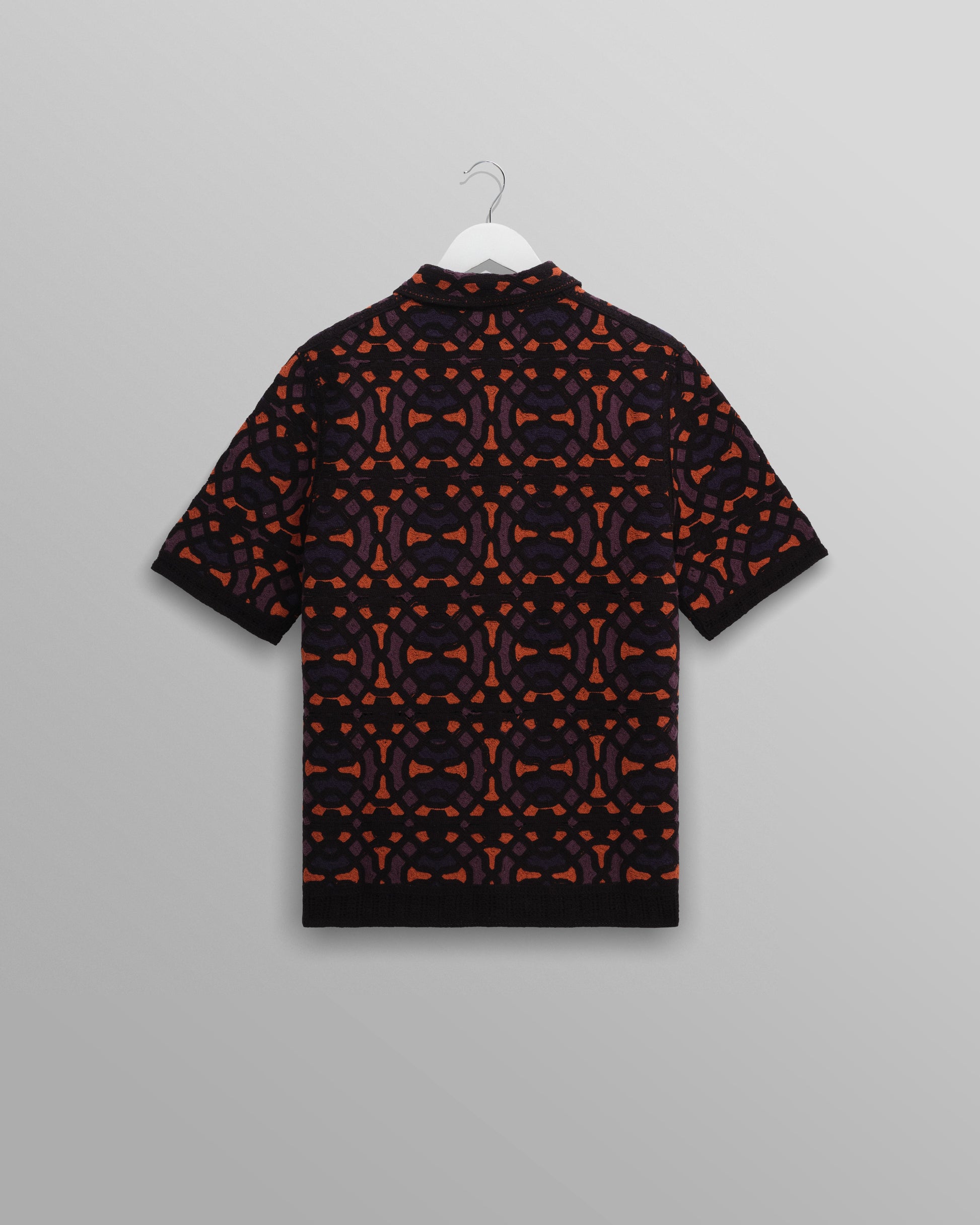 wax london men's Dorset - Black And Multicolour Crochet Knitted Polo Shirt