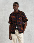 wax london men's Dorset - Black And Multicolour Crochet Knitted Polo Shirt