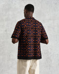 wax london men's Dorset - Black And Multicolour Crochet Knitted Polo Shirt
