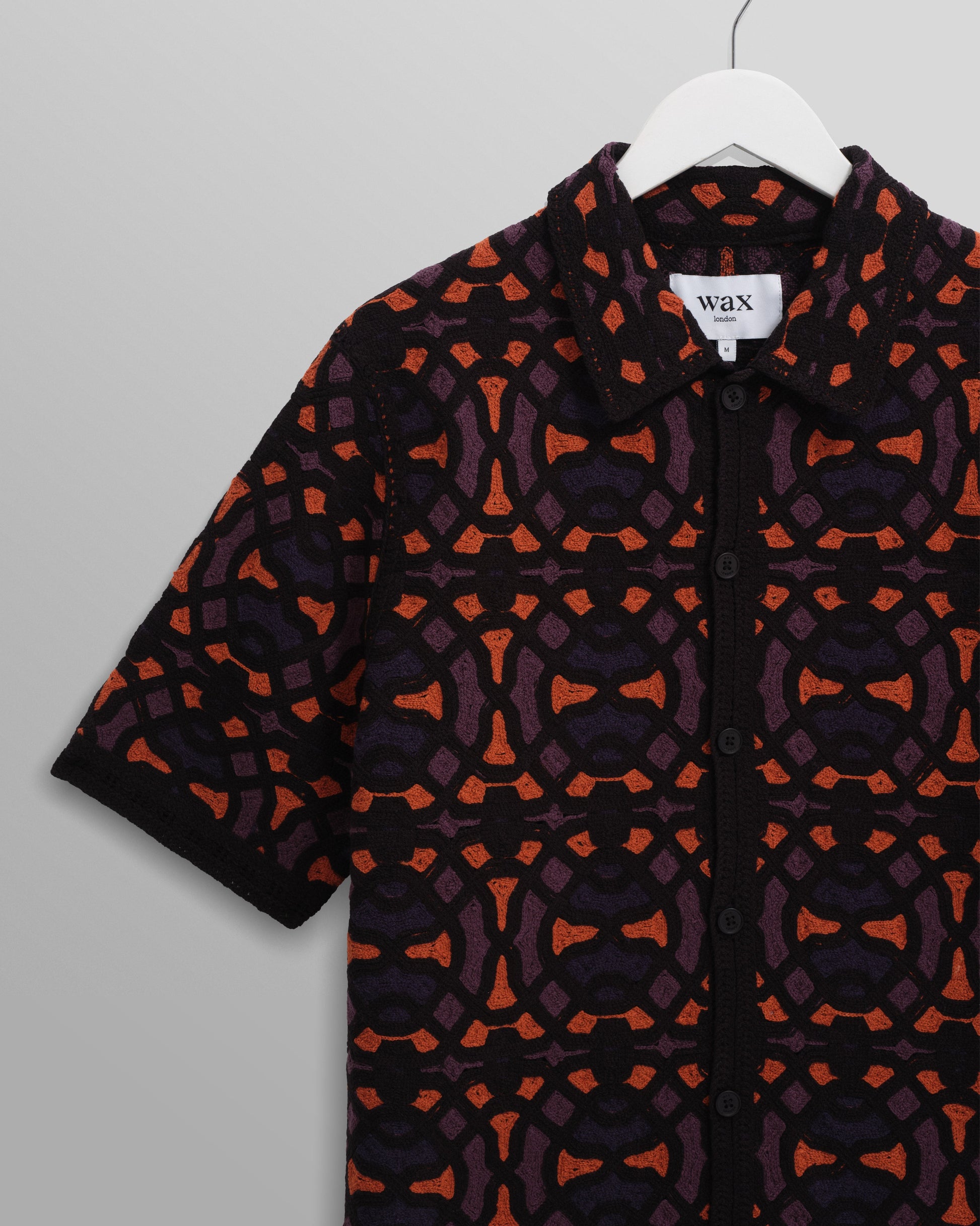 wax london men's Dorset - Black And Multicolour Crochet Knitted Polo Shirt