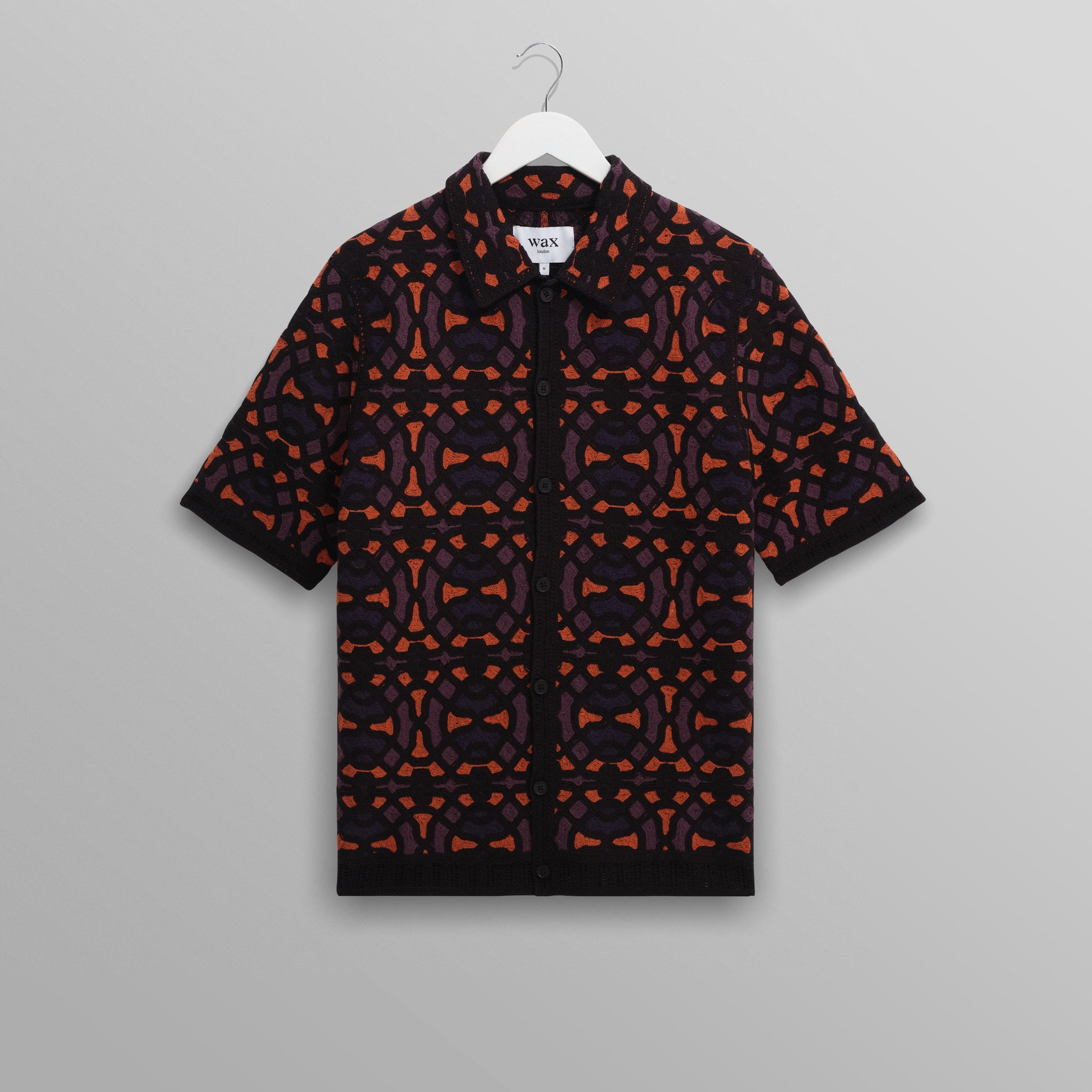 wax london men's Dorset - Black And Multicolour Crochet Knitted Polo Shirt
