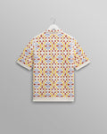 wax london men's Dorset - Ecru And Multicolour Crochet Knitted Polo Shirt