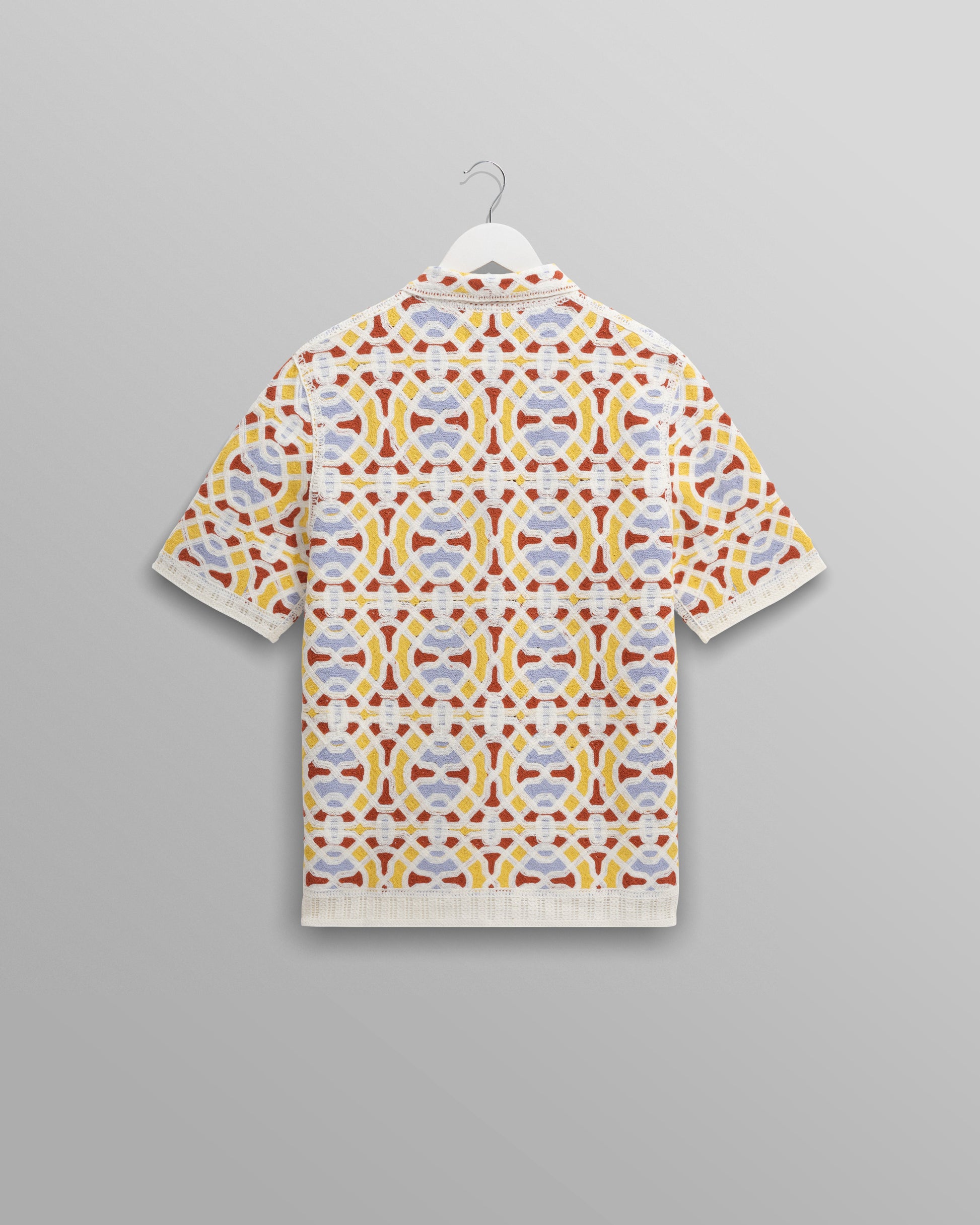 wax london men's Dorset - Ecru And Multicolour Crochet Knitted Polo Shirt