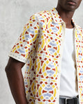 wax london men's Dorset - Ecru And Multicolour Crochet Knitted Polo Shirt
