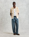 wax london men's Dorset - Ecru And Multicolour Crochet Knitted Polo Shirt