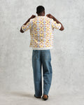 wax london men's Dorset - Ecru And Multicolour Crochet Knitted Polo Shirt
