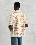 wax london men's Dorset - Ecru And Multicolour Crochet Knitted Polo Shirt