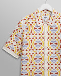 wax london men's Dorset - Ecru And Multicolour Crochet Knitted Polo Shirt