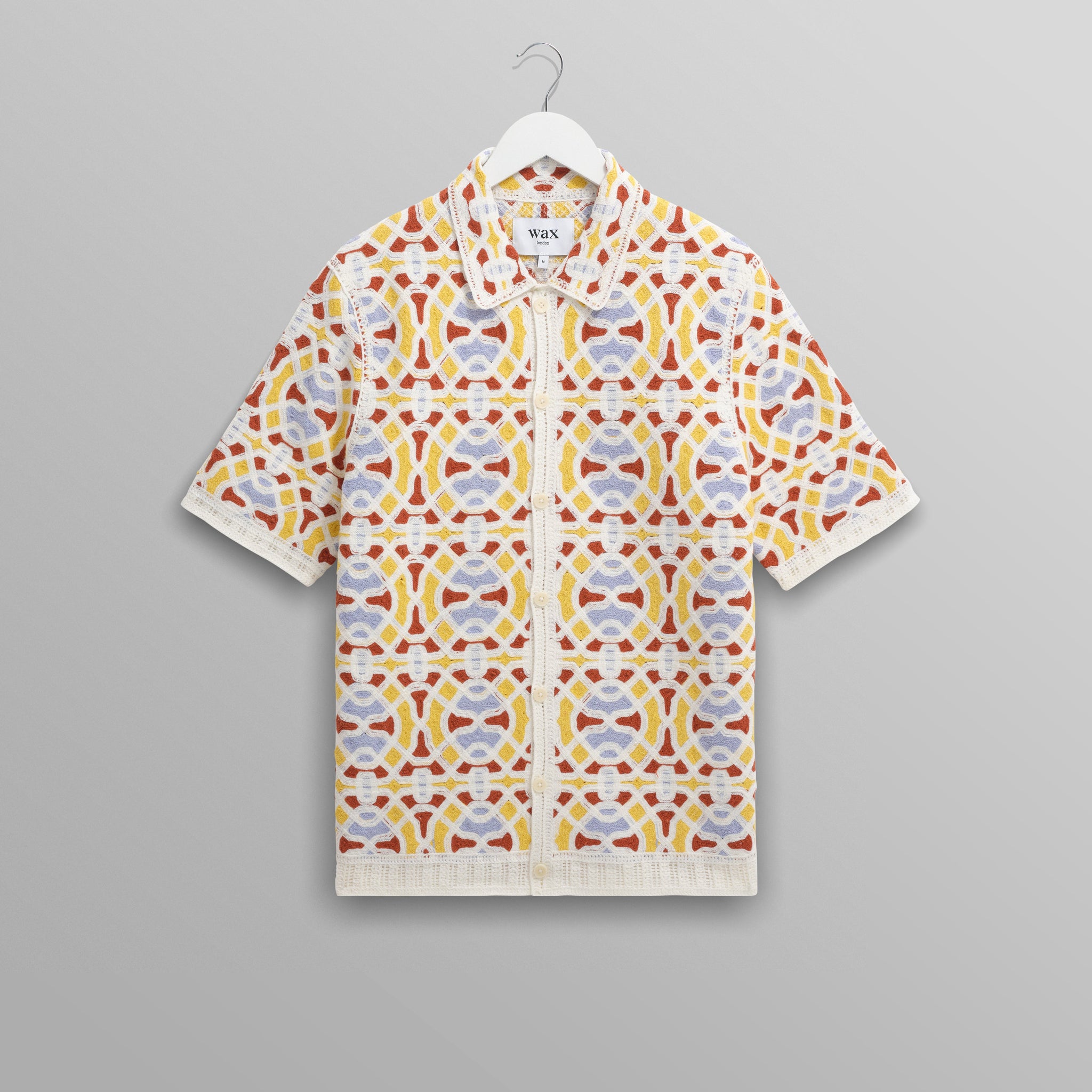 wax london men's Dorset - Ecru And Multicolour Crochet Knitted Polo Shirt