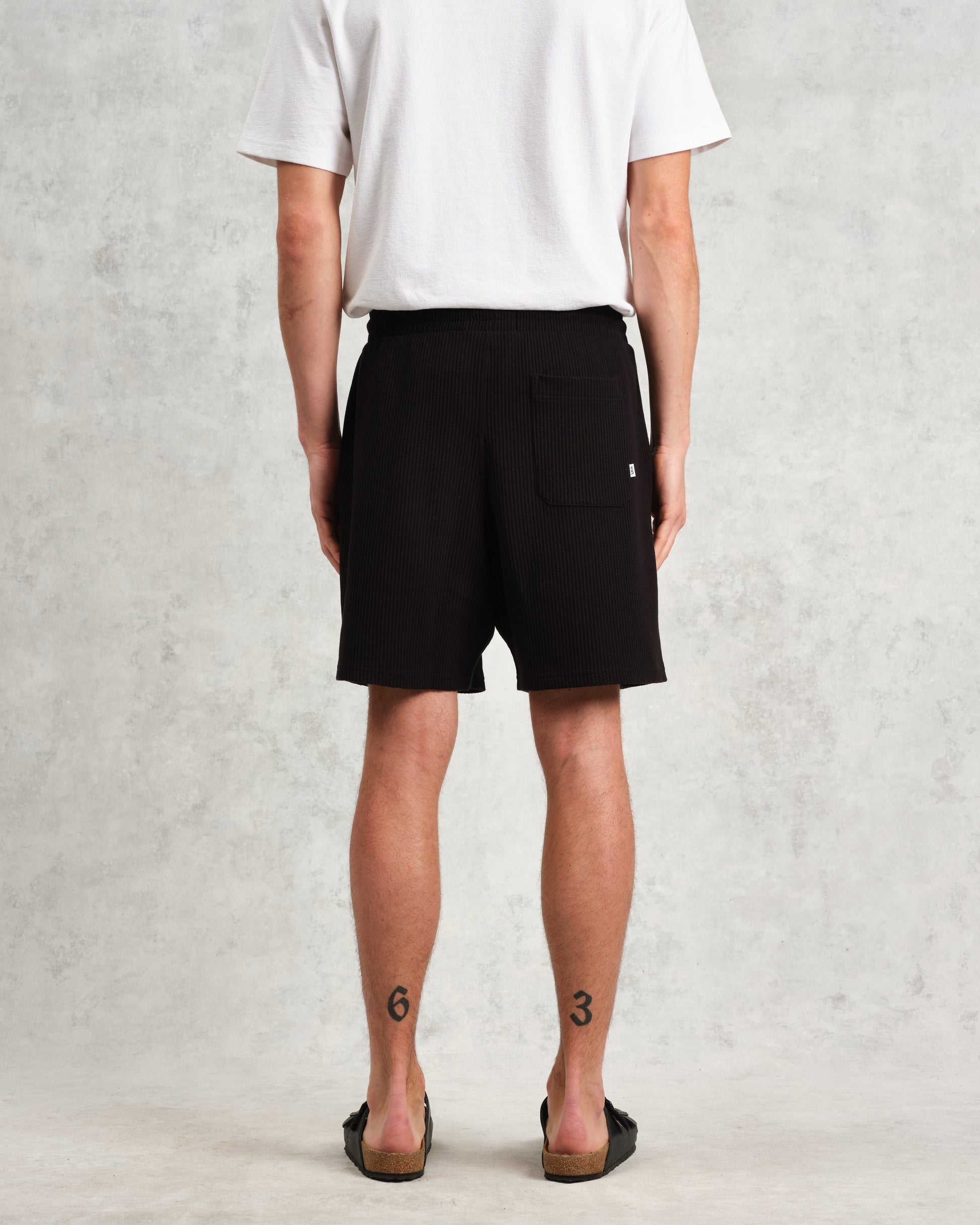 wax london men's Dudley - Black Textured Waffle Shorts