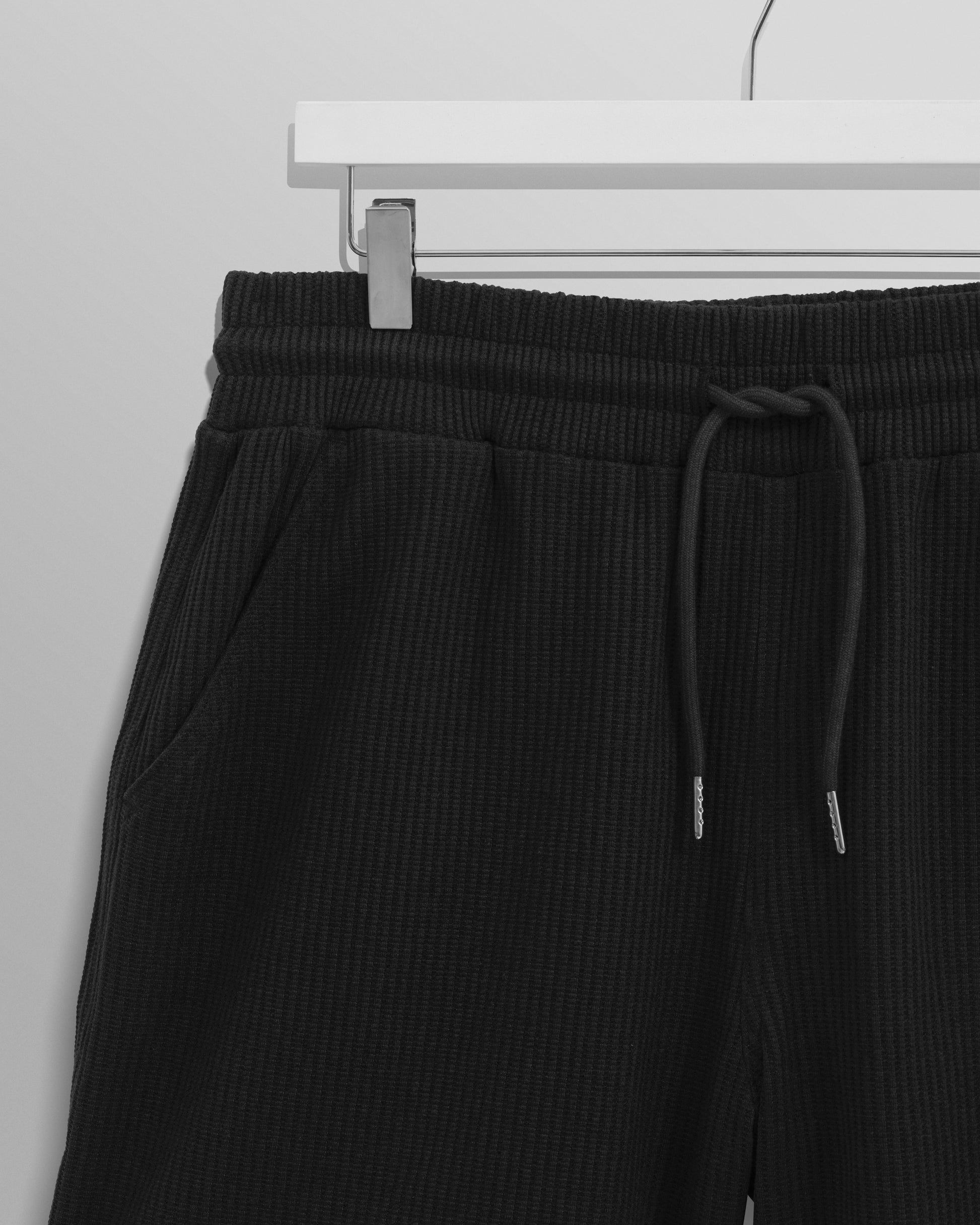 wax london men's Dudley - Black Textured Waffle Shorts